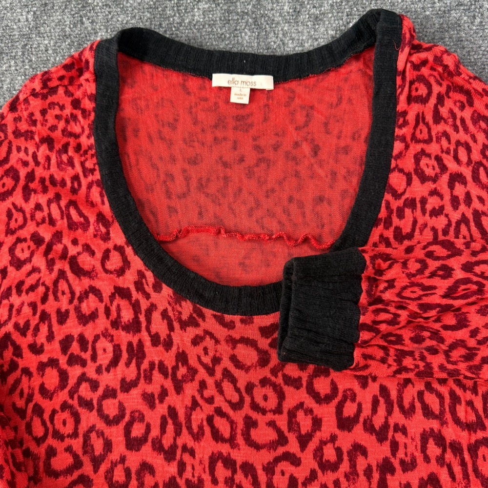 Ella Moss Leopard Print Top Scoop Neck Rayon Women Large Red Boho Indie